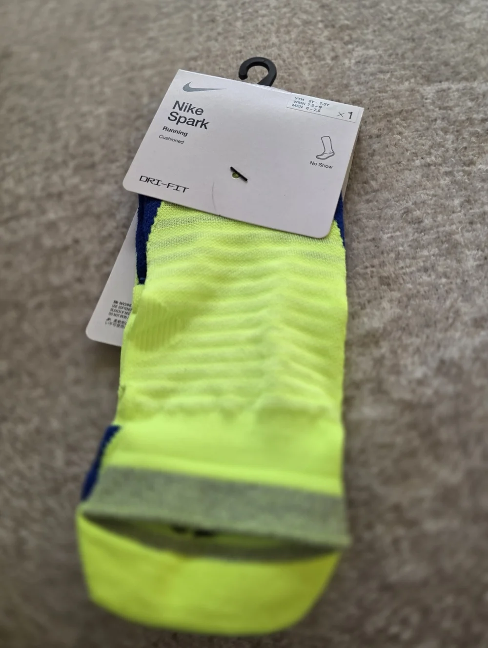 Nike Spark Cushioned Dri-fit Running No Show Sock In Volt Yellow